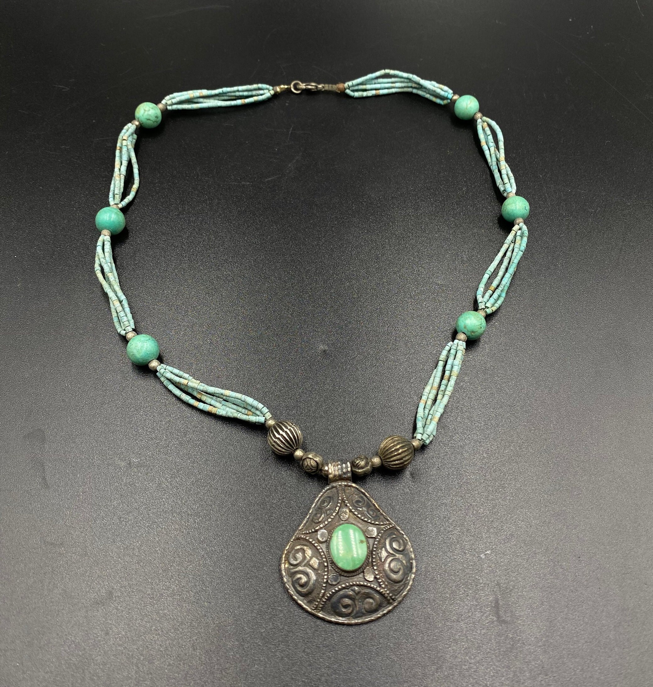 Vintage Himalayan Nepalian Hand Made Silver Pendant Turquoise Etsy