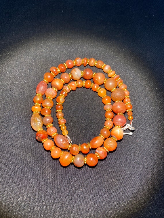 old antique carnelian beads mala necklace from an… - image 2