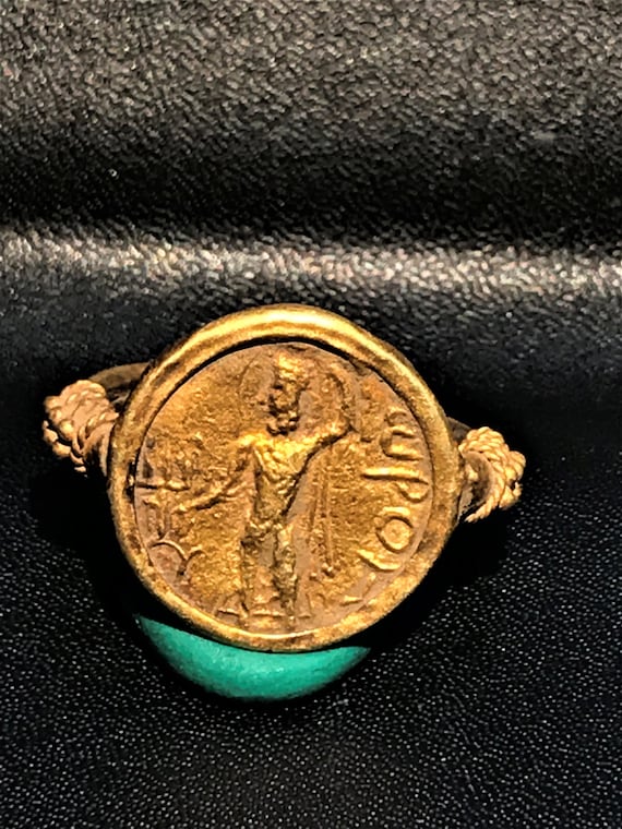 Great Greek Art Signet Greek Gold Coin Ring