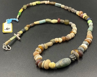 Ancient Roman Glass Bead Necklace, Rare Patina Beads