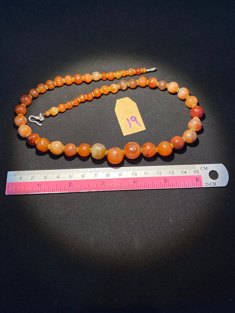 Himalayan old ancient antique carnelian agate mala necklace from Nepal