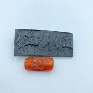 Old Carnelian Agate Bead Intaglio Engraved Seal Stamp Ancient Sasanian Dynasty