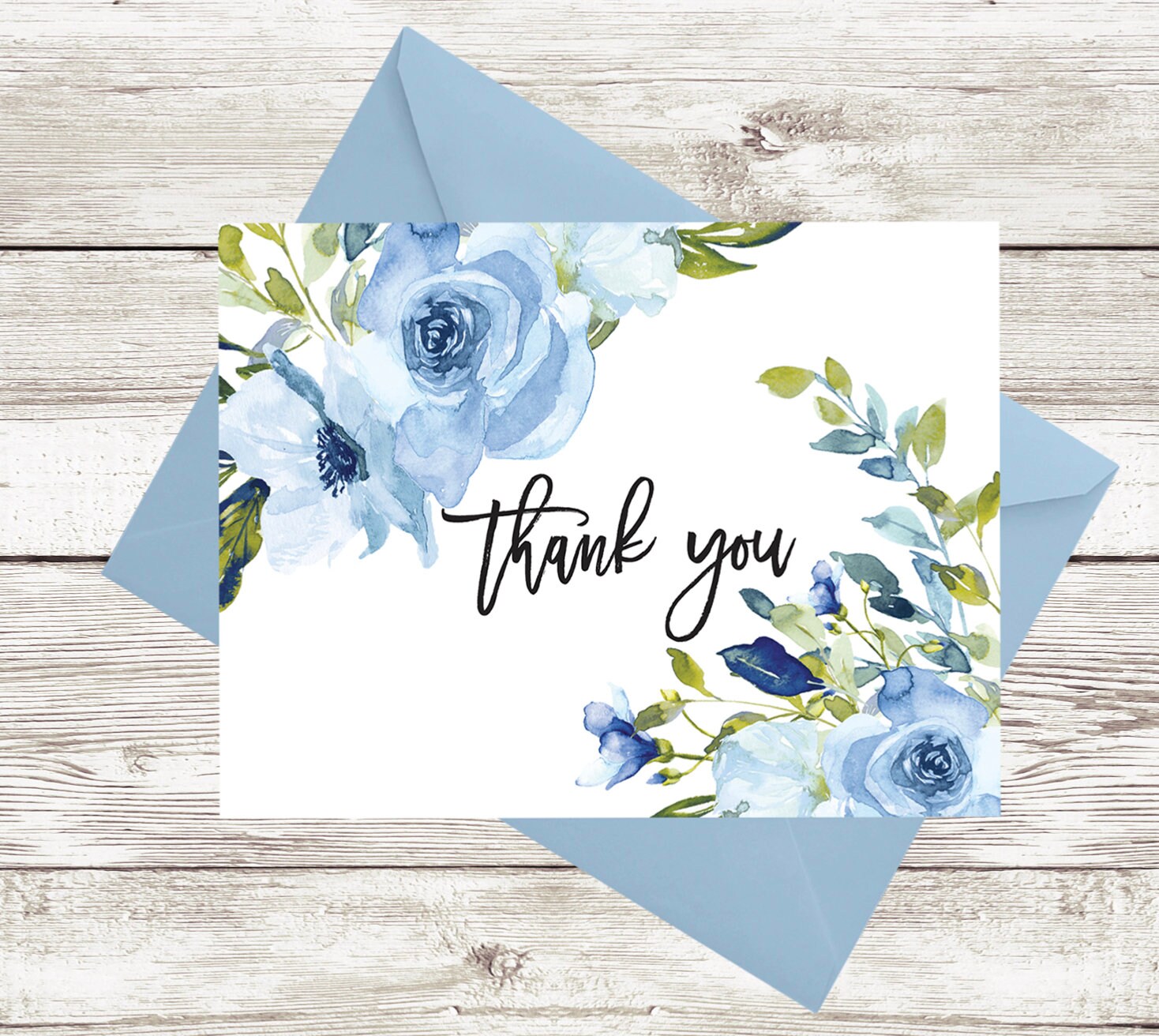 Blue Watercolour Floral Personalized Wedding Thank You Cards Blue Watercolour Floral Personalized Wedding Thank You Cards