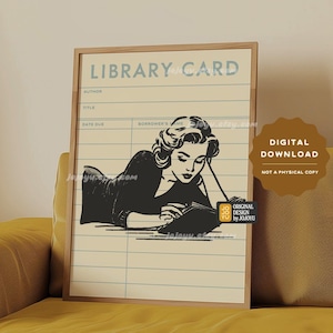 Bibliothekskarte Frau beim Lesen Retro Wandkunst für Buchliebhaber Bibliothek Poster Dekor für Fiction Readers Club Geschenk Gemütliche Ecke Kunstdruck Wohnheim Zuhause
