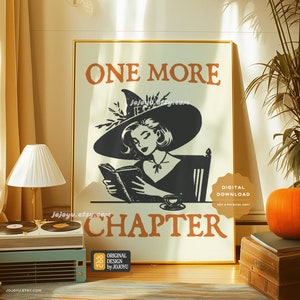 Witchy Herbst Bücherwurm Retro Wand Kunst für Hausbibliothek, One More Kapitel Poster Dekor, Gruseliges Horror Buch Gemütlichen Readers Club Herbst Halloween