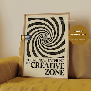 The CREATIVE ZONE Wall Art, Retro Creativity Inspiration Poster, Home Office Art Craft Room Decor Printable, Abstract Black and White Print
