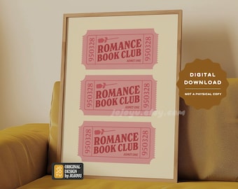 Romance Book Club Wall Art, Retro Ticket bookish wall poster, Smut Romantic reader book lovers printable art print decor for reading room