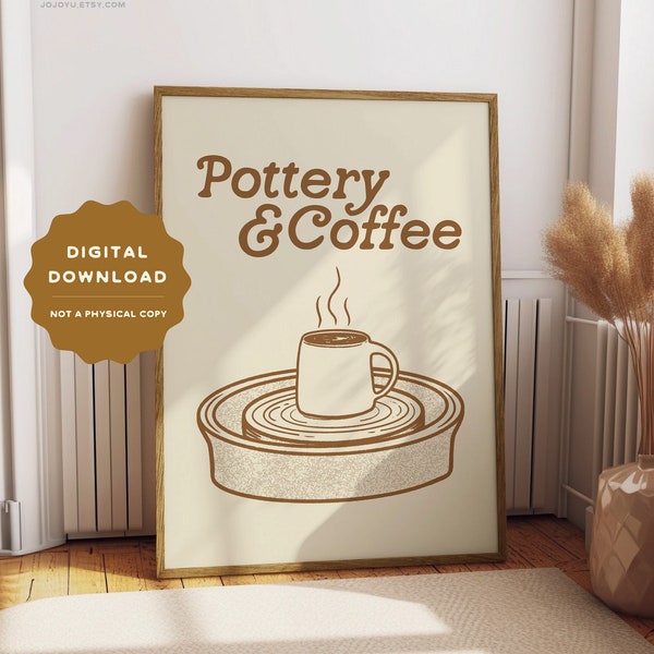 Pottery and Coffee DIGITAL DOWNLOAD, ceramics retro bedroom office room pottery studio wall art retro style, decor printable art print