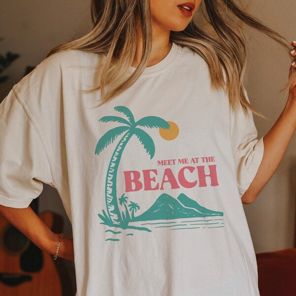 Meet me at the BEACH, beachy tshirt, 90s retro summer shirt, retro beach tee, palm tree shirt, Comfort Colors Unisex T-shirt, dopamine shirt