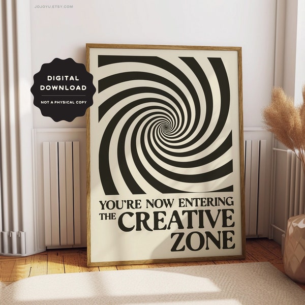 the CREATIVE ZONE art print, digital download, retro wall art vintage style decor printable, for artists, creatives poster