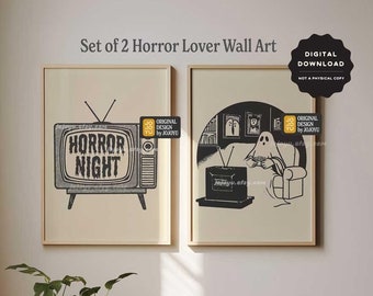 Horror Lover Wall Art Bundle, Spooky Introvert Ghost Print, Retro Halloween Poster, October Haunted Dorm Home Decor, Horror Movie Halloween