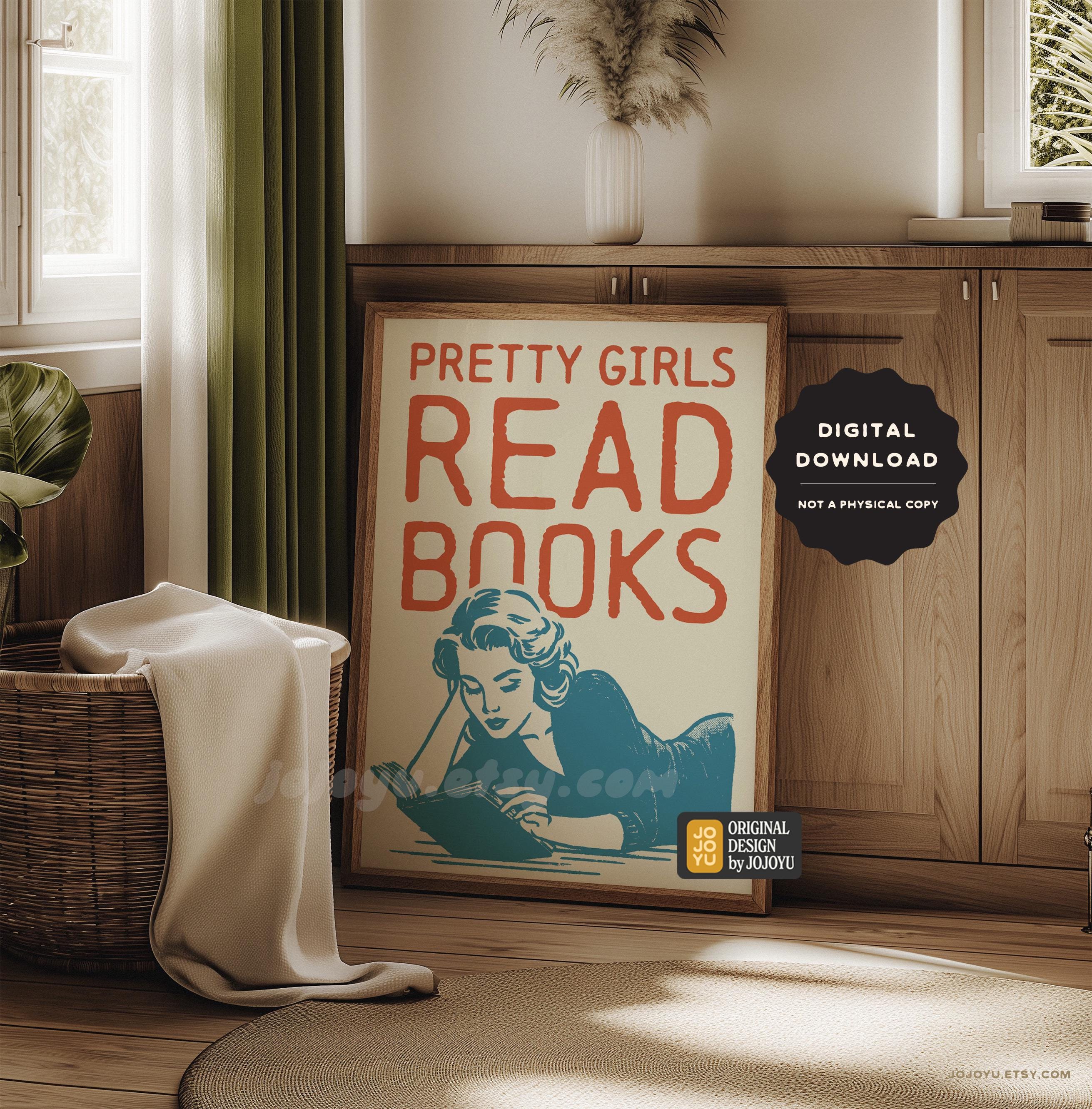 Pretty Girls Read Books Retro Wall Art for Home Library Bookish Poster ...