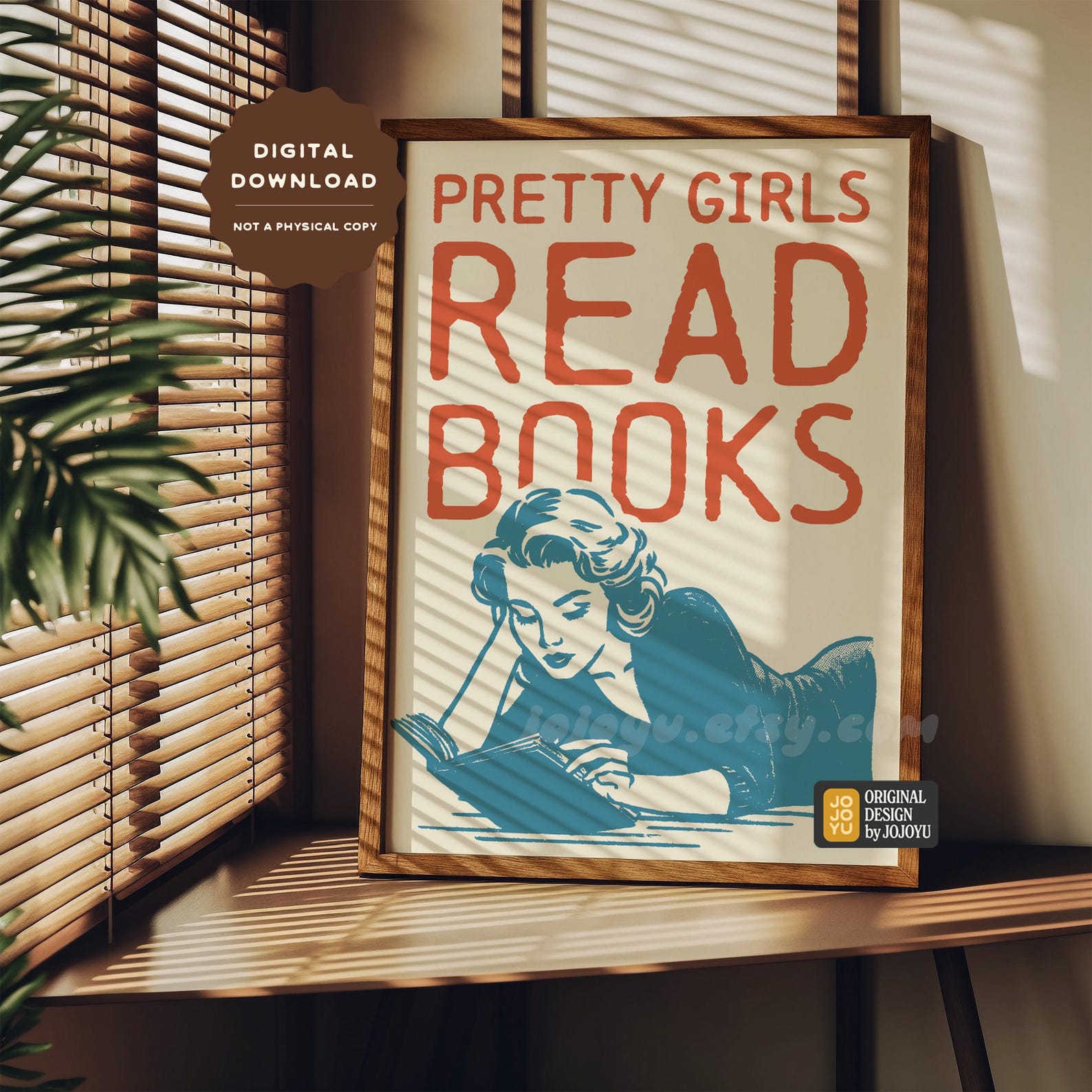 Pretty Girls Read Books Retro Wall Art for Home Library Bookish Poster ...