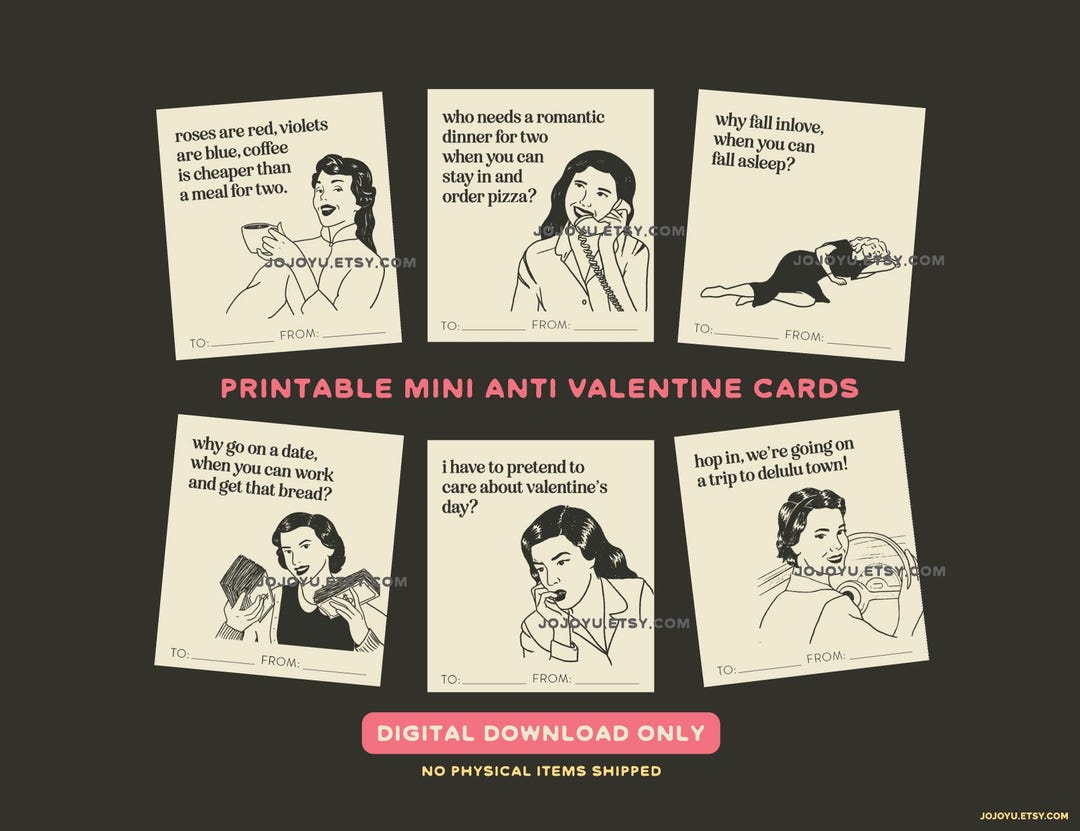 Funny Anti-valentine's Day Cards, Retro Women Humor Printable Mini ...