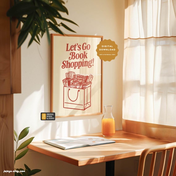 Book Shop Wall Art, Book Lover Shopping TBR List Print, Bookworm Poster Gift for friend, Cafe Bookstore Dorm Bedroom Retro Art Home Decor