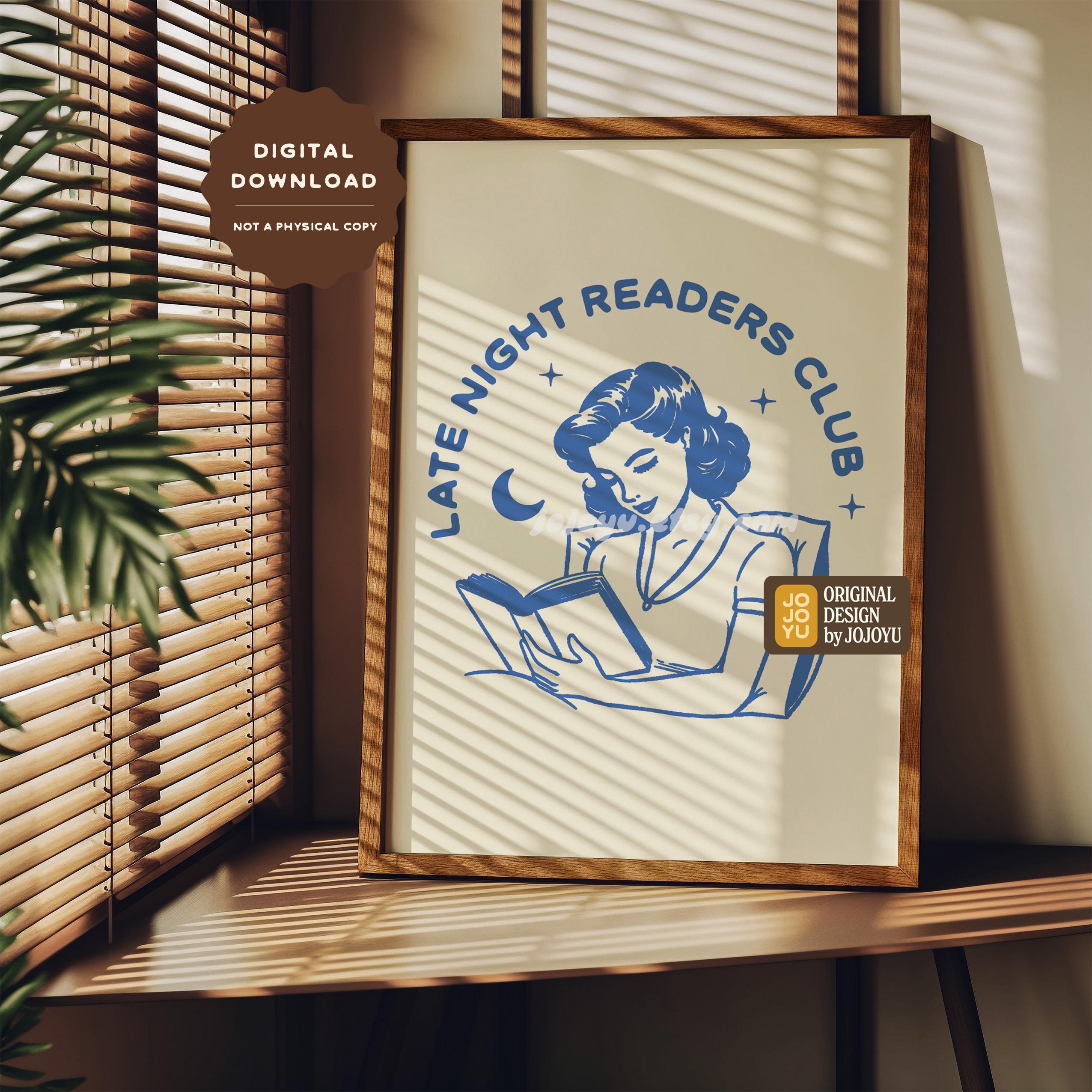 Late Night Readers Club Wall Art Print, Bookish Book Lover Poster ...