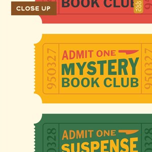 Thriller Mystery Suspense Book Club wall art, retro ticket bookish wall poster, book lovers printable art print for reading room bedroom image 6