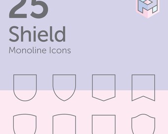 25 Shield Icons, Heraldry Clip Art, Digital Monoline Illustrations, Personal / Commercial Use Artwork, Vector, PDF, JPEG, PNG