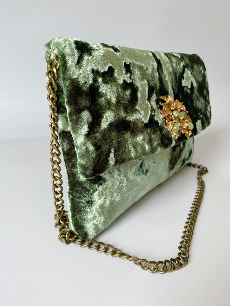 green velvet clutch bag