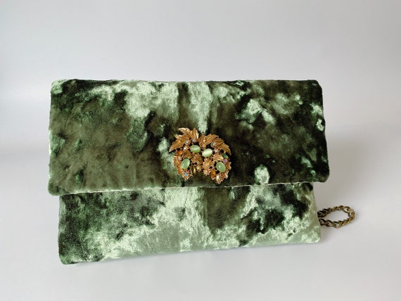 green velvet clutch bag