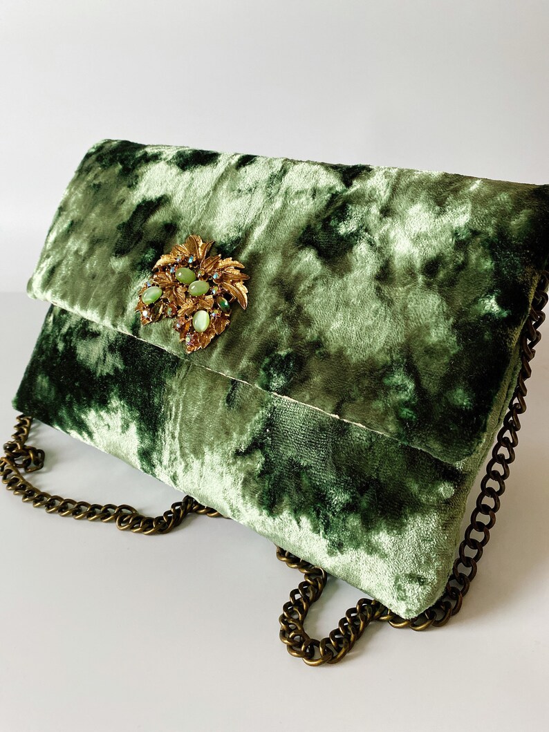green velvet clutch bag