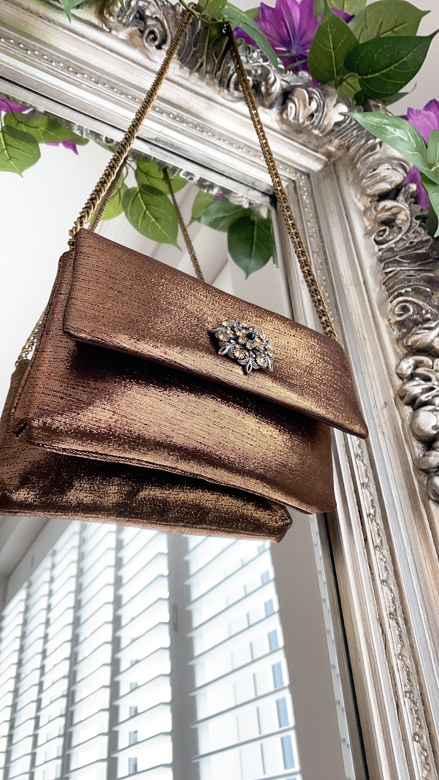 Pequeño clutch de bronce gema de verano hecho de cuero Etsy