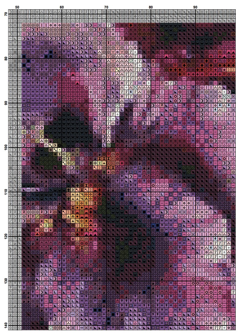 Flower Counted Cross Stitch Pattern Large Cross Stitch Chart Etsy