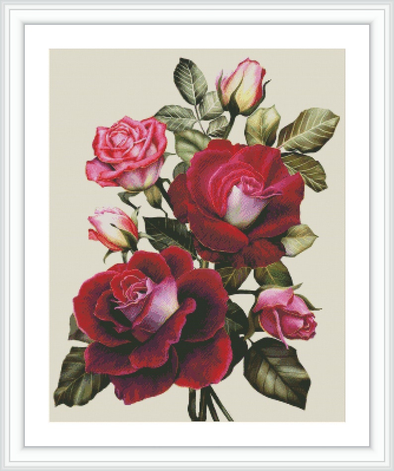 Roses Counted Cross Stitch Pattern Large Cross Stitch Chart Etsy