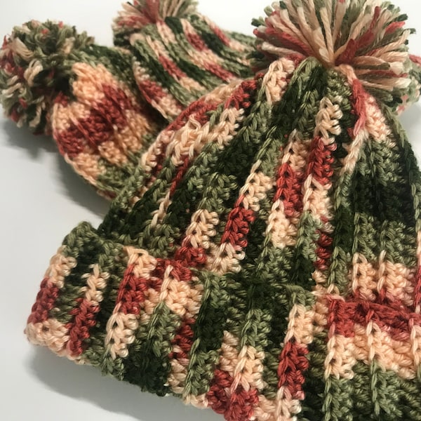 Crochet Beanie| Ribbed Hat| Pom-Pom Beanie