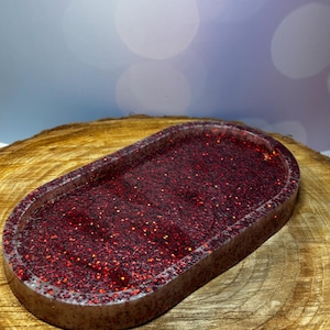 Red Glitter and White Resin Tray | Nightstand Tray | Jewelry Dish