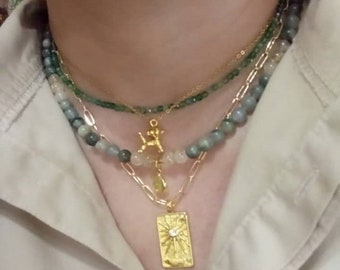 Aventurine Beaded Choker: 18k Gold Layering Necklace