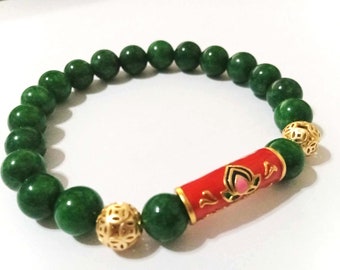 Imperial Jade Lotus Charm Bracelet: Feng Shui Abundance Jewelry