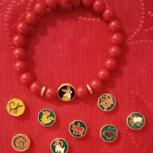 Znak zodiaku zwierzęcy chińska bransoletka z cynobrem biżuteria Feng Shui prezent dla siebie, prezent dla niego prezent dla niej