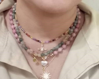 Zircon Gemstone Choker Necklace: 18k Gold Cross Pendant