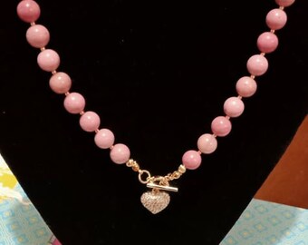 Rhodonite Necklace: Heart Chakra Healing, 14K Goldplated Toggle