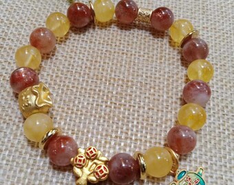 Citrine Sunstone Charm Bracelet: 24K Gold Plated Feng Shui Jewelry