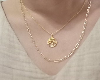 Handmade Tree of Life Necklace Set: 14K Goldplated Layered Chain