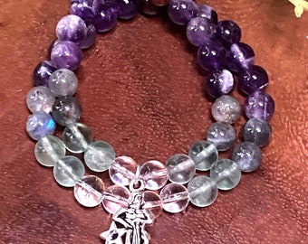 AQUARIUS  Zodiac Crystal Bracelet AMETHYST Garnet Labradorite  January February  Christmas  Gift for Self, Gift for Him Gift for Her