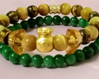 Money Magnet Natural Citrine & Green Aventurine 24K Gold Pixiu Lucky Bracelet 