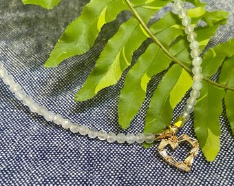 Blue Lace Agate Choker: 18k Gold Heart Pendant Necklace