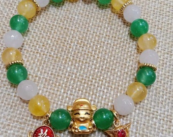 Rose Quartz Aventurine Citrine Bracelet: Sand Gold Feng Shui Charm