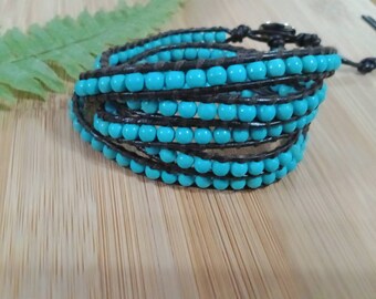 Turquoise Wrap Bracelet: Leather Cord, Reiki Charged Gemstone
