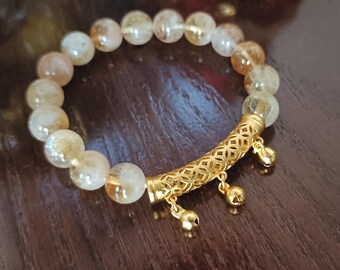 10mm Citrine natural beads with Money symbol, Feng  Shui Jewelry