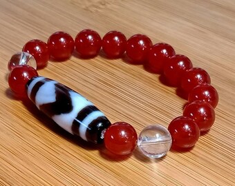 Authentic Tiger Tooth Dzi Agate Bracelet: Wealth & Protection
