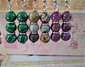 Gemstone Dangle earrings.Amethyst earrings.Malachite dangle earrings.African Turquoise.Birthday Gift.Christmas Gift.