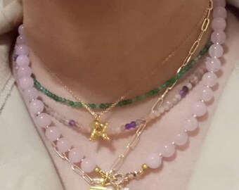 Handmade Flourite Energy Choker: 18k Gold Layering Necklace