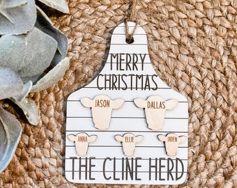 Cow tag family ornament