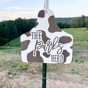 Custom cow print cow tag door hanger