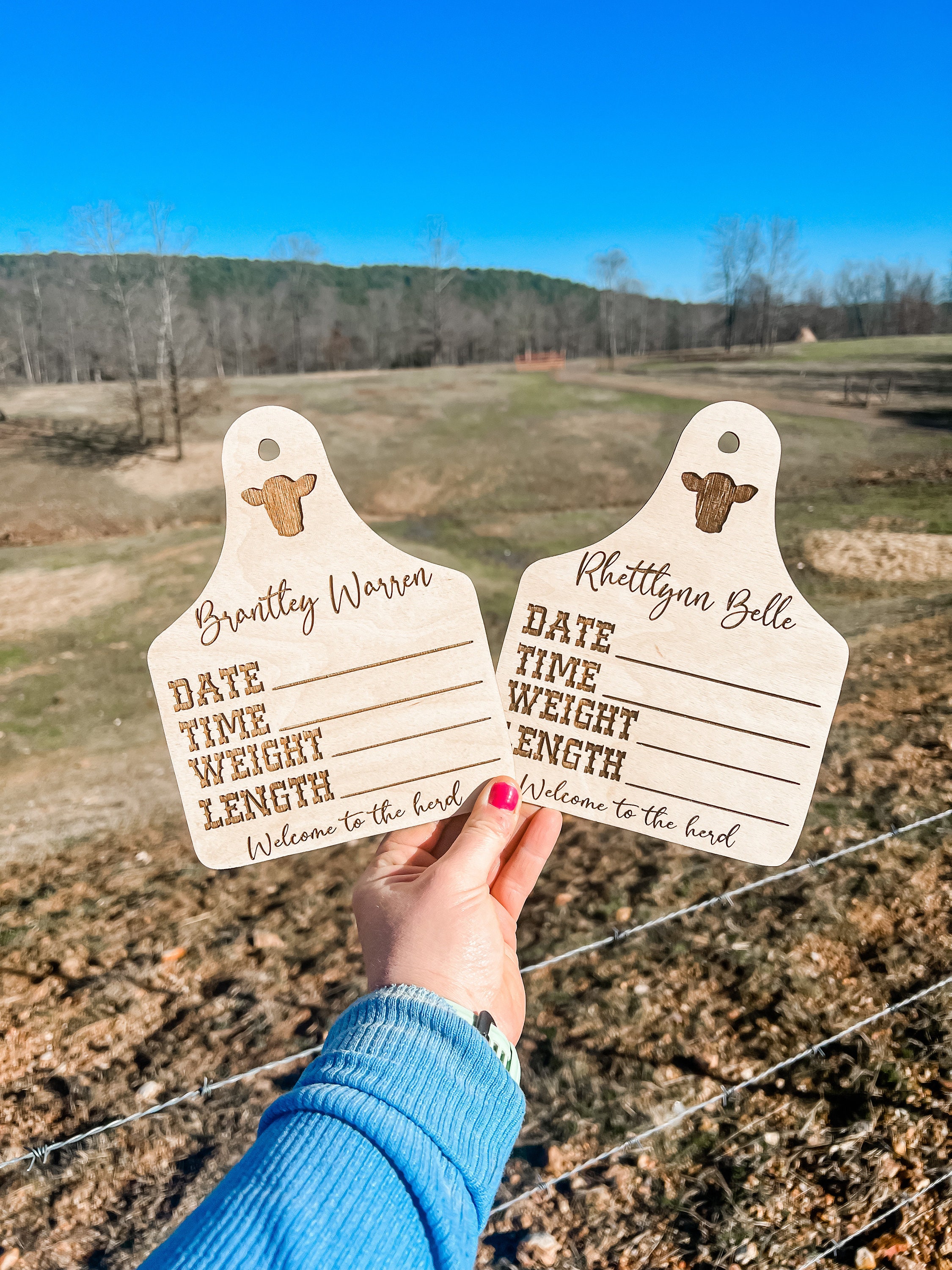 Personalized Cow Tag Birth Stat Sign