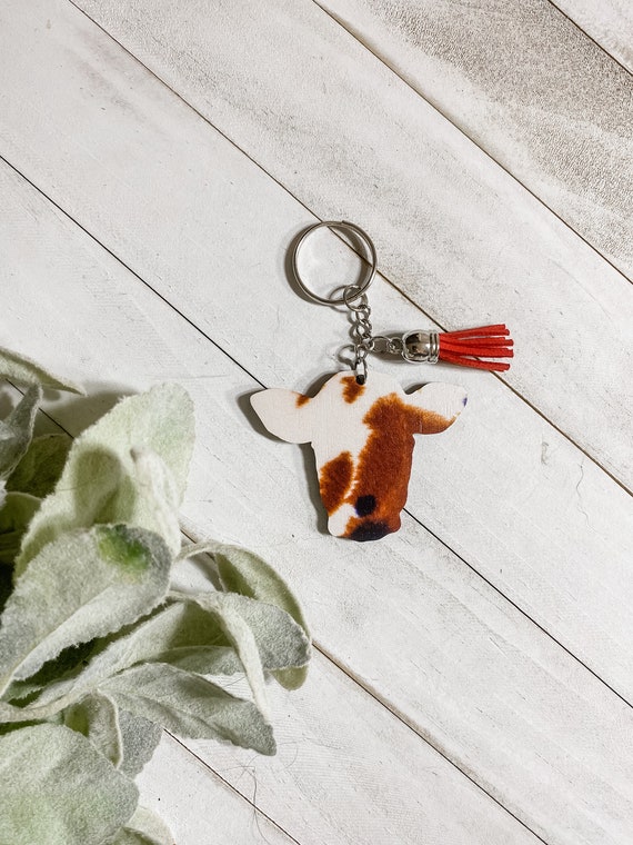 Cow Print Cow Head Keychain Etsy